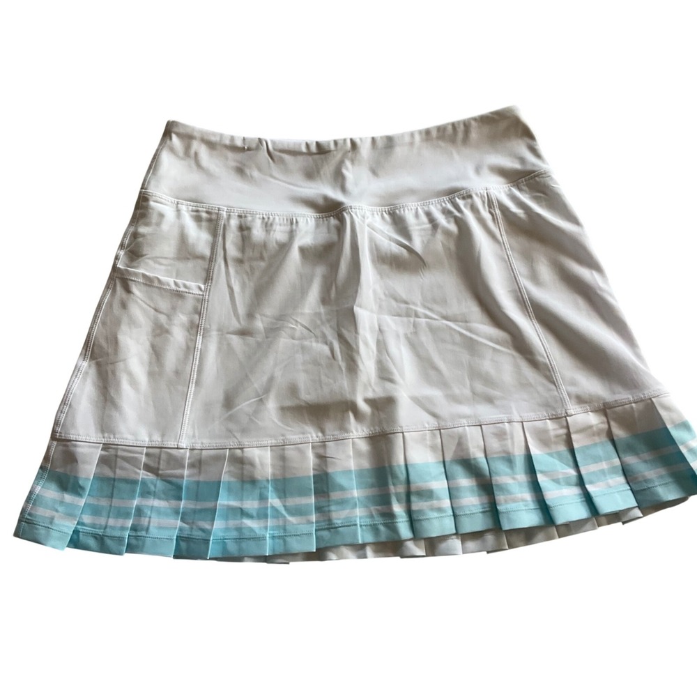 Addison Bay‎ Tennis Skort Women Medium White Blue Striped Pleated Athletic Skirt